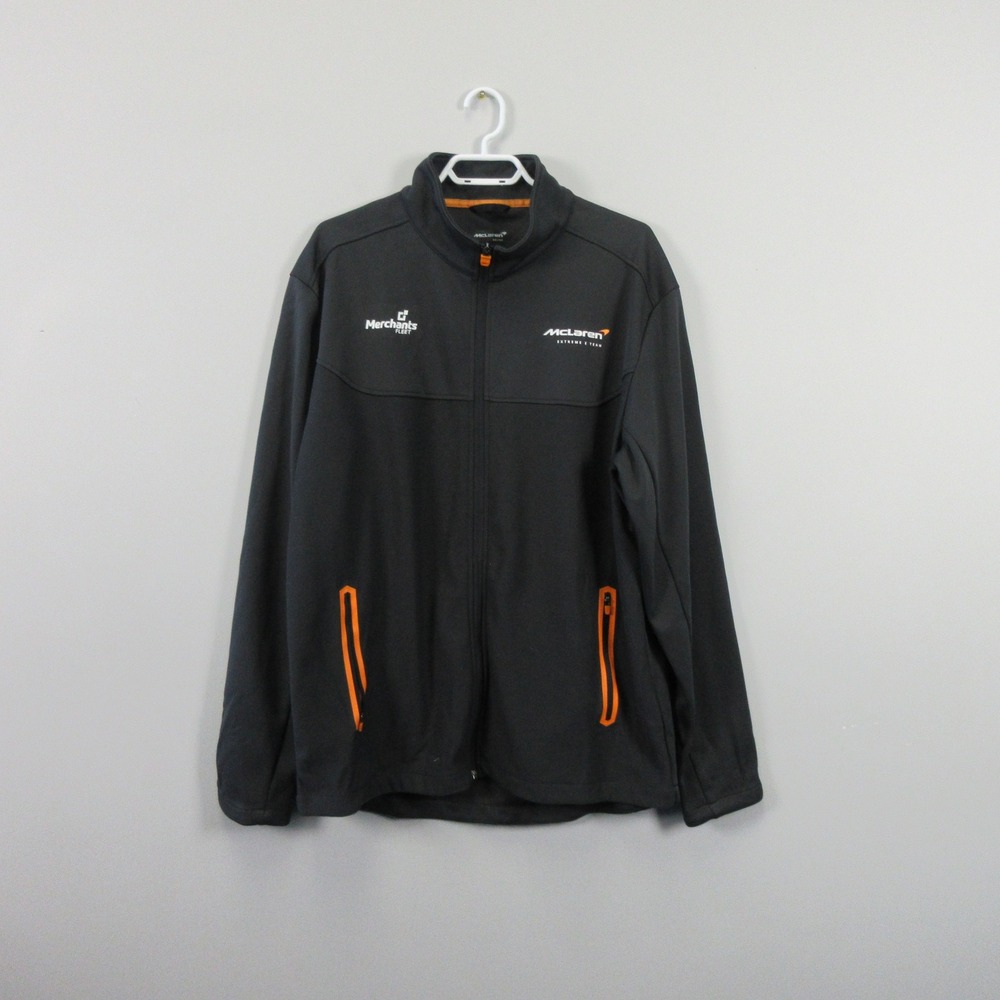 McLaren Racing Team Mens XL Full Zip Jacket Black Orange Logo Technical